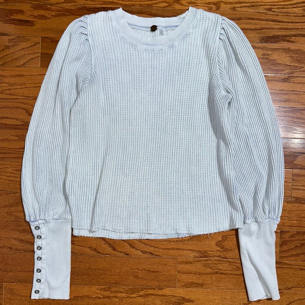 SOLD 💕Free People FP One Blue Moon Wesley Thermal Blouson Sleeve Top Size L - Picture 7 of 15